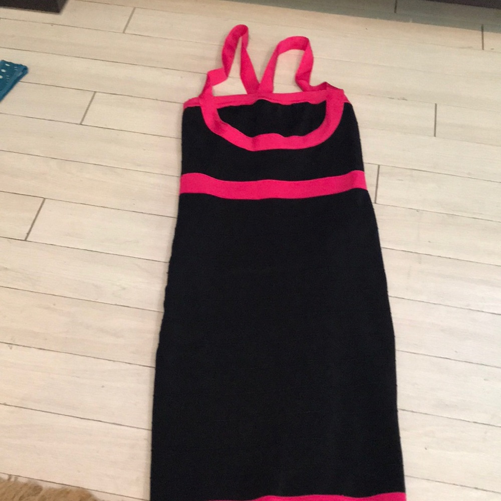 Tight Black mini dress with hot pink outlining